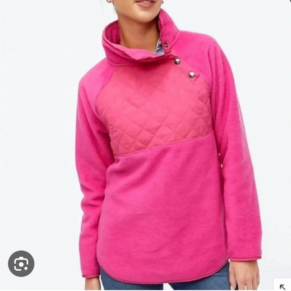 NWT J. Crew pink snap collar fleece pullover sz xs